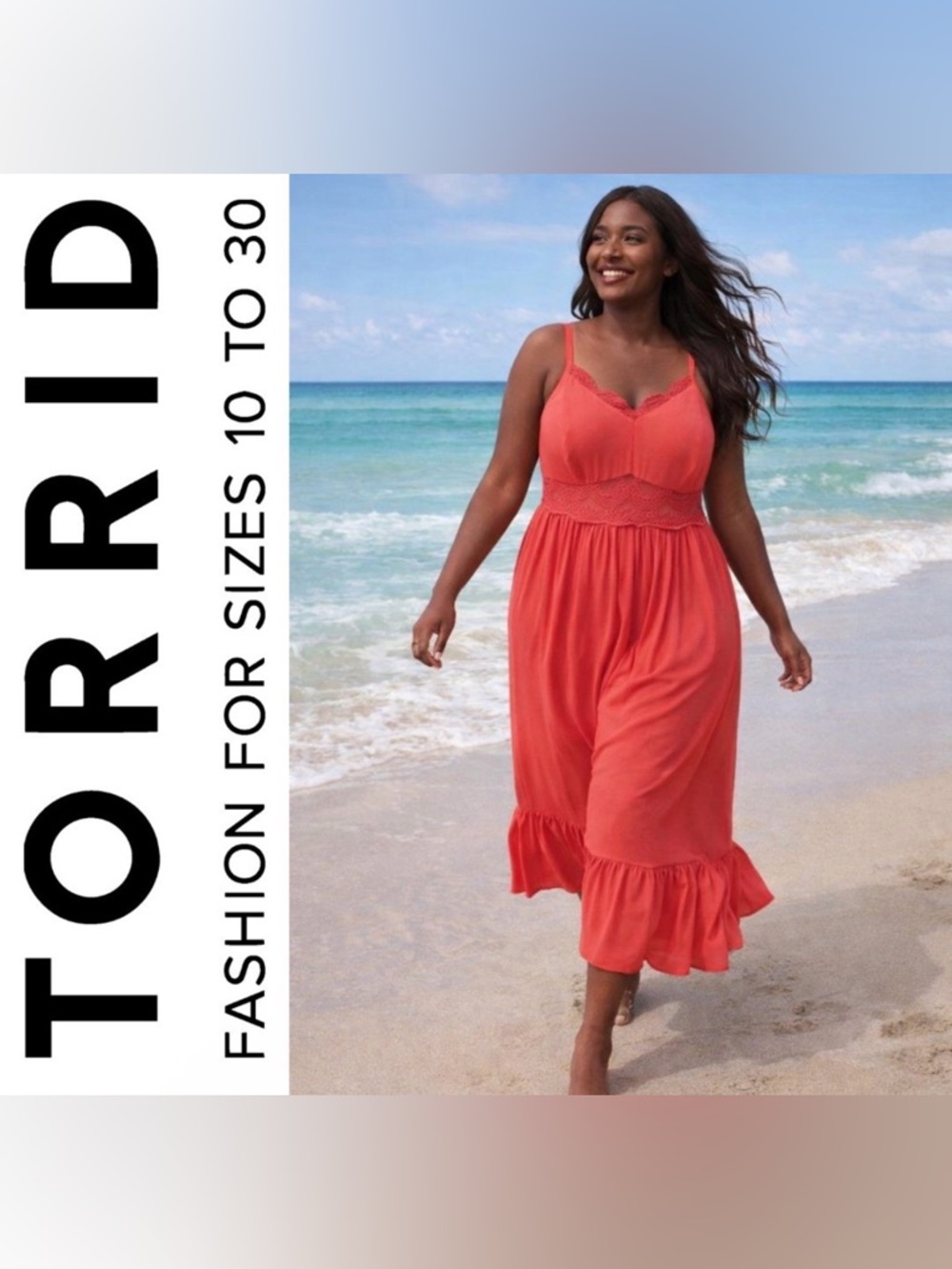 torrid Coral Red Maxi Dress with Ruffle Hem
